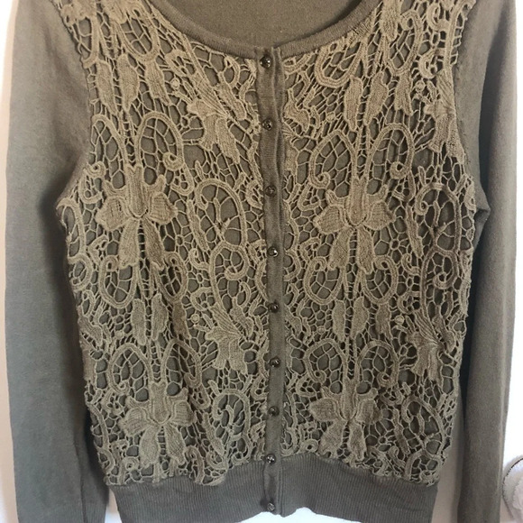 5/$25 J. jill Delight in the Details Olive Green Sweater M Embroidery Lace Look - Picture 5 of 5